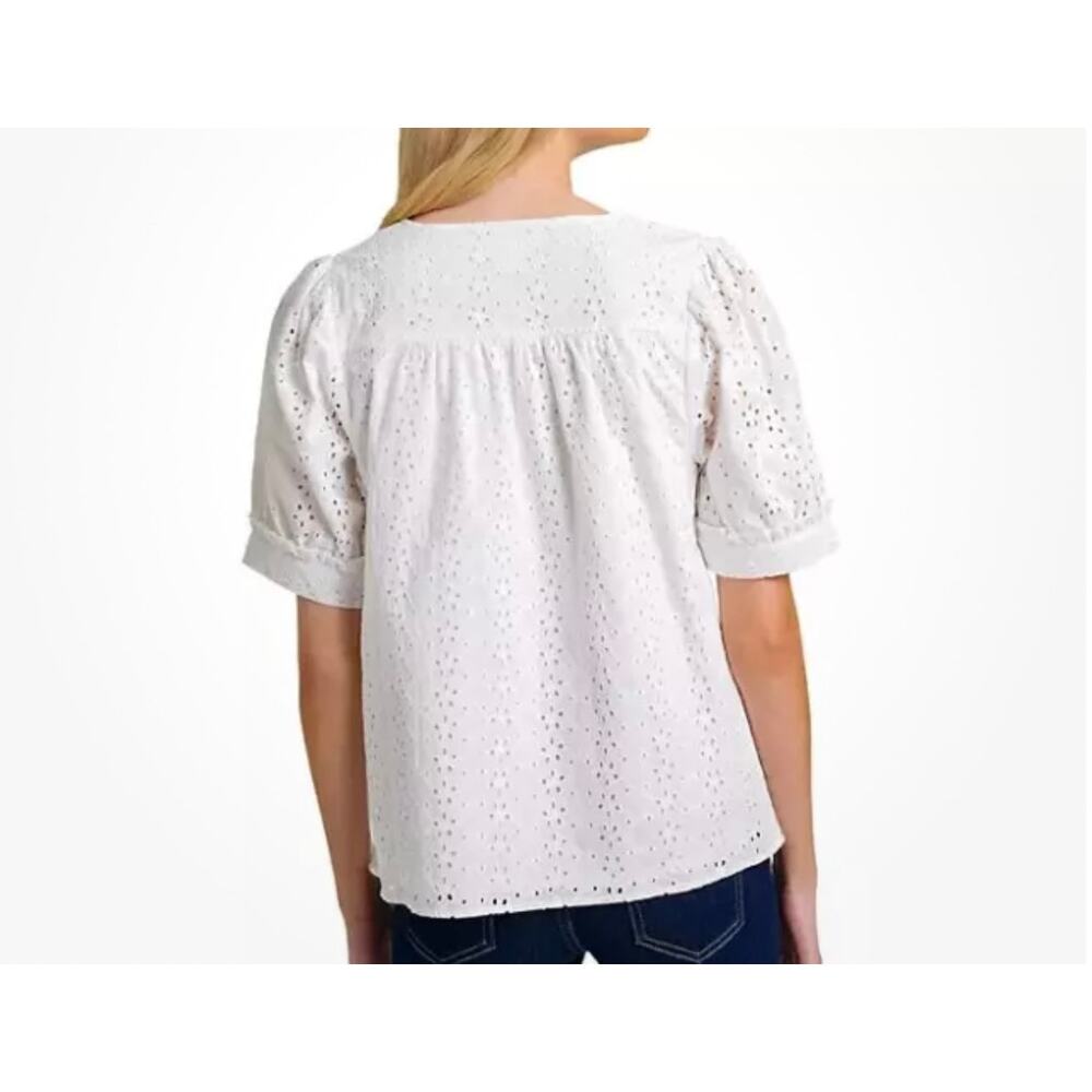 Draper James Women's V-Neck Puff Short Sleeve Top White Eyelet Size M - Picture 8 of 8